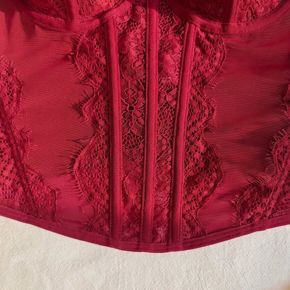 Burgundy Elegant Sexy Women's Bodycon Lace Trim Bustier Top - Picture 10 of 11